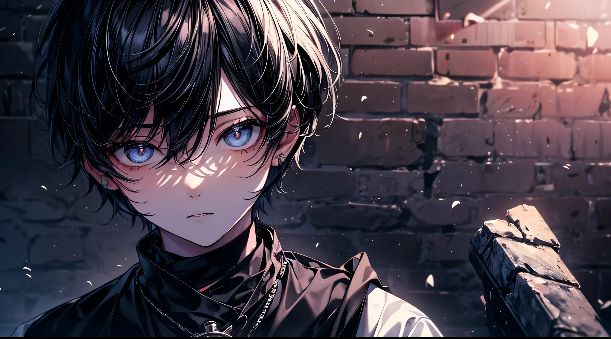 ((Standing in front of a brick wall wearing a black shirt and white pants２5 year old male)), by Tadashi Nakayama, with an intricate!!, Slick!!, Future!!, !!Beautiful!!, Issey Miyake, by Yasushi Sugiyama, Vivid), Oversized, 🦩🪐🐞👩🏻🦳, Asymmetry!!, Man's!!、real looking skin、realistic shadow、(Soft lighting)、hightquality、hight resolution、foco nítido、ighly detailed、during the day、(sunlight on face)、Beautifully detailed eyes Highly detailed eyes and face、​masterpiece、(lighting like a movie)、(high-detail skin:1.2)、8K UHD、Digital SLR、Soft lighting、hightquality、film grains、​masterpiece, 最hightquality, hightquality,Raw photo、real looking skin、realistic shadow、(Soft lighting)、hightquality、hight resolution、foco nítido、ighly detailed、during the day、(sunlight on face)、Beautifully detailed eyes Highly detailed eyes and face、​masterpiece、(lighting like a movie)、(high-detail skin:1.2)、8K UH D、Digital SLR、Soft lighting、hightquality、film grains、​masterpiece, 最hightquality, hightquality,Raw photo、tall、Angle of descent,(((Short-haired man))