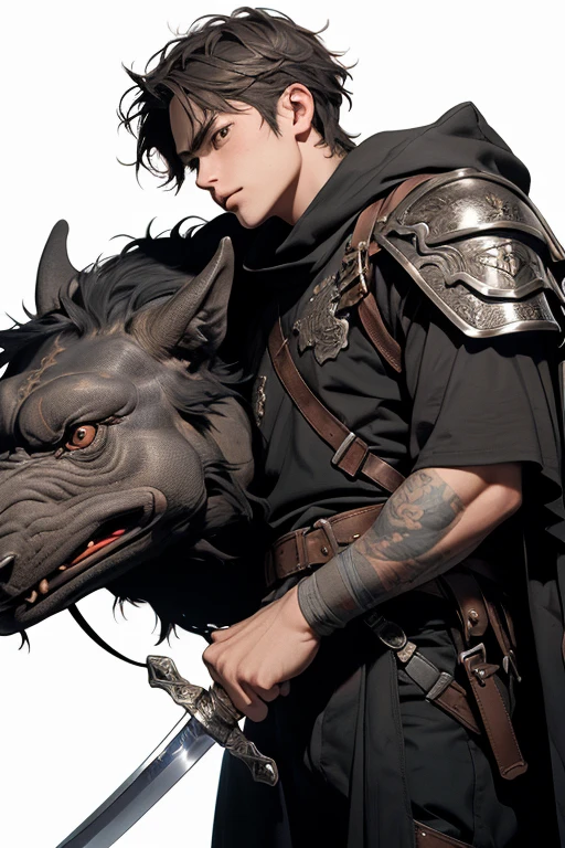(Realistic:1.3), Rembrandt lighting, (masutepiece:1.2), (photoRealistic:1.2), (Best Quality), (Detailed skin:1.3), (Intricate details), Ray tracing,Berserker、((Holds a super gigantic ??????? sword))、A snake and a griffon are wrapped around the sword.、??????? sword carved with runes、(Mainly draw swords)、