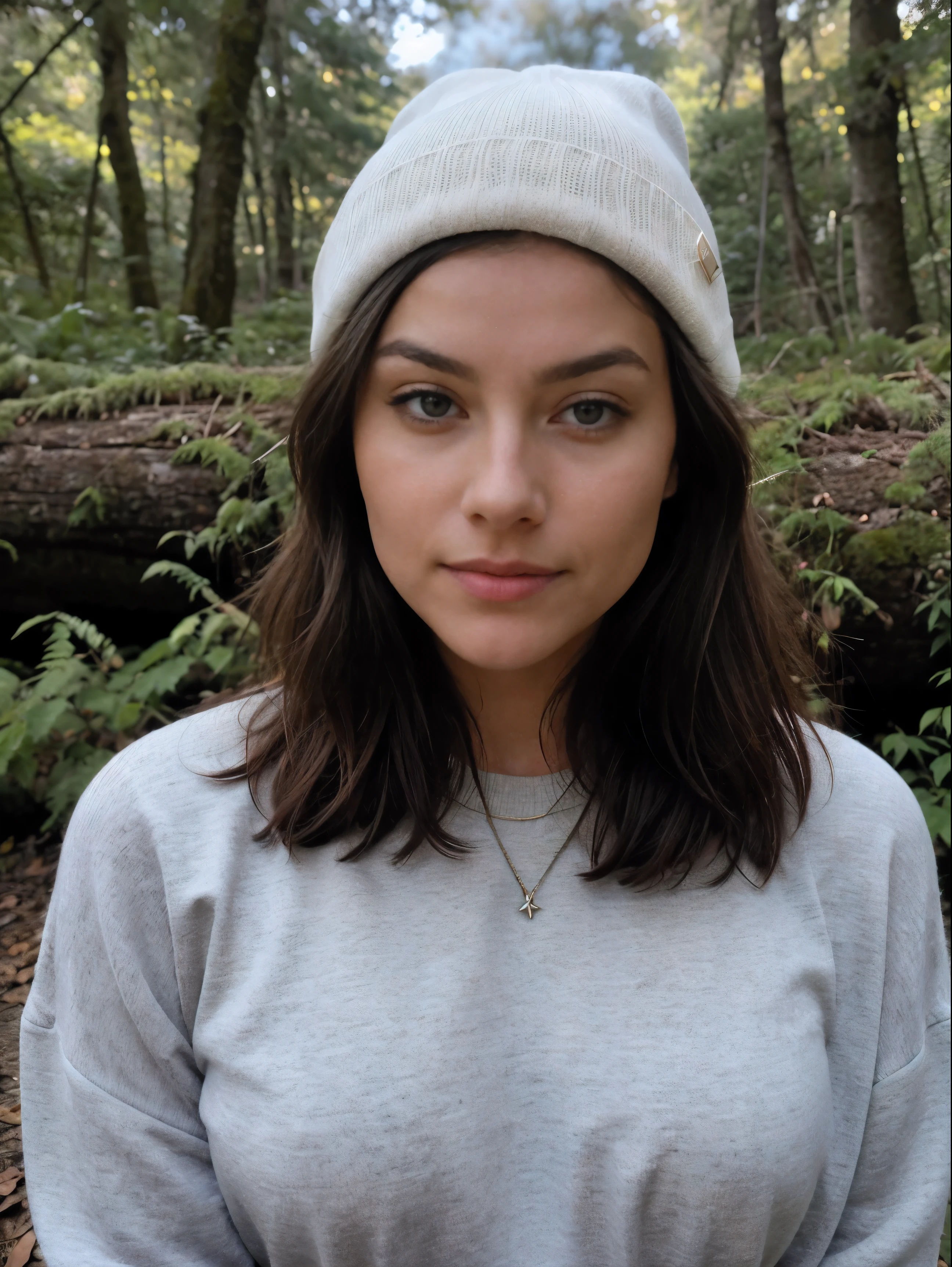 photoréaliste, meilleur qualité, hyper détaillé, beauté, Photo selfie, tenue colorée, Haut du corps petit seins, Porter un pull, dehors, montagnes, La nature de la vie réelle, étoiles, lune, (gai, timide), sac de couchage, Gants, chandail, Beanie, torche, forêt, Roches, rivière, Bois, fumée, dent, ciel dégagé, Style analogique, Regarder le spectateur, texture de la peau, grain du film, Gros plan, Ultra Haute Résolution, Meilleure ombre, .RAW, instagram LUT, Grand soutien-gorge,