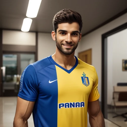 SeaArt Robot, Txt2Img, 11:21:31, master part, best quality),1 atleta de 19 anos, Cabelos pretos ondulados, sorridente, camiseta preta, de cueca preta boca larga, hand on waist, Fones de ouvido no ouvido, warm lighting, primeiro plano borrado, posando para uma auto foto.