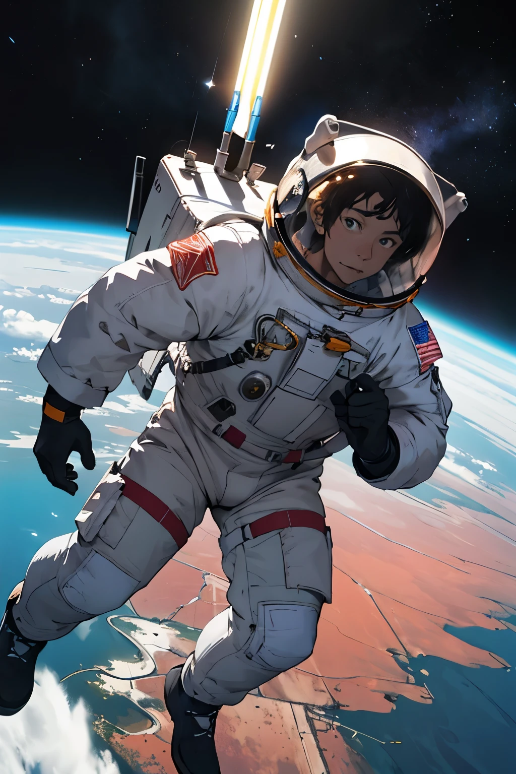 （Astronaut struggling to climb creative poster on snowy mountain）, （struggling：1.37），（Climbing：1.1），（Background with：This is a planet）, lonely astronaut, detailed astronaut, fully space suited, In space（on moon）, key art, inspired by Yoshihiko Wada, Official poster, character poster, promotional poster art, promotional movie poster,