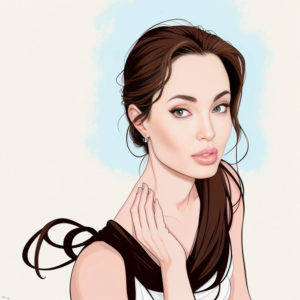 desenho de uma mulher com vestido preto e brincos, caricatura style, caricatura!!!, caricatural, caricatura, Retrato de Angelina Jolie, caricatura illustration, in cartoon style, retrato dos desenhos animados, Retrato da Angelina Jolie, Retrato de Angelina Jolie, pintura digital dos desenhos animados, charicatura, arte digital dos desenhos animados, arte dos desenhos animados, desenho animado de arte digital, Megan Fox Retrato, arte digital do retrato