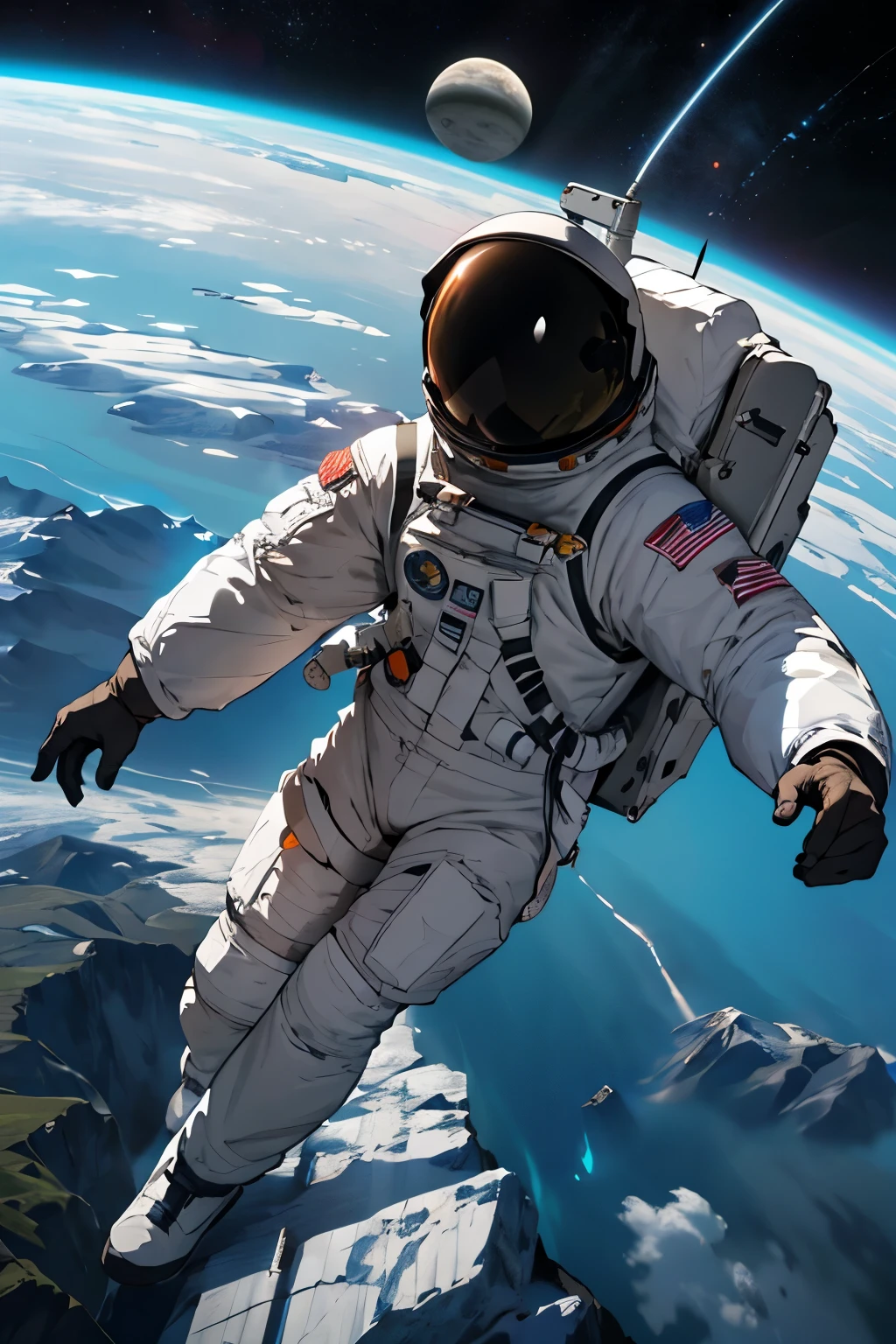 (Astronaut struggling to climb creative poster on snowy mountain), (struggling:1.37),(climb:1.1),(Background with:this is a planet), lonely astronaut, detailed astronaut, fully space suited, In space(on moon), key art, Inspired by Yoshihiko Wada, official posters, Character posters, Promotional poster art, promotional movie poster,