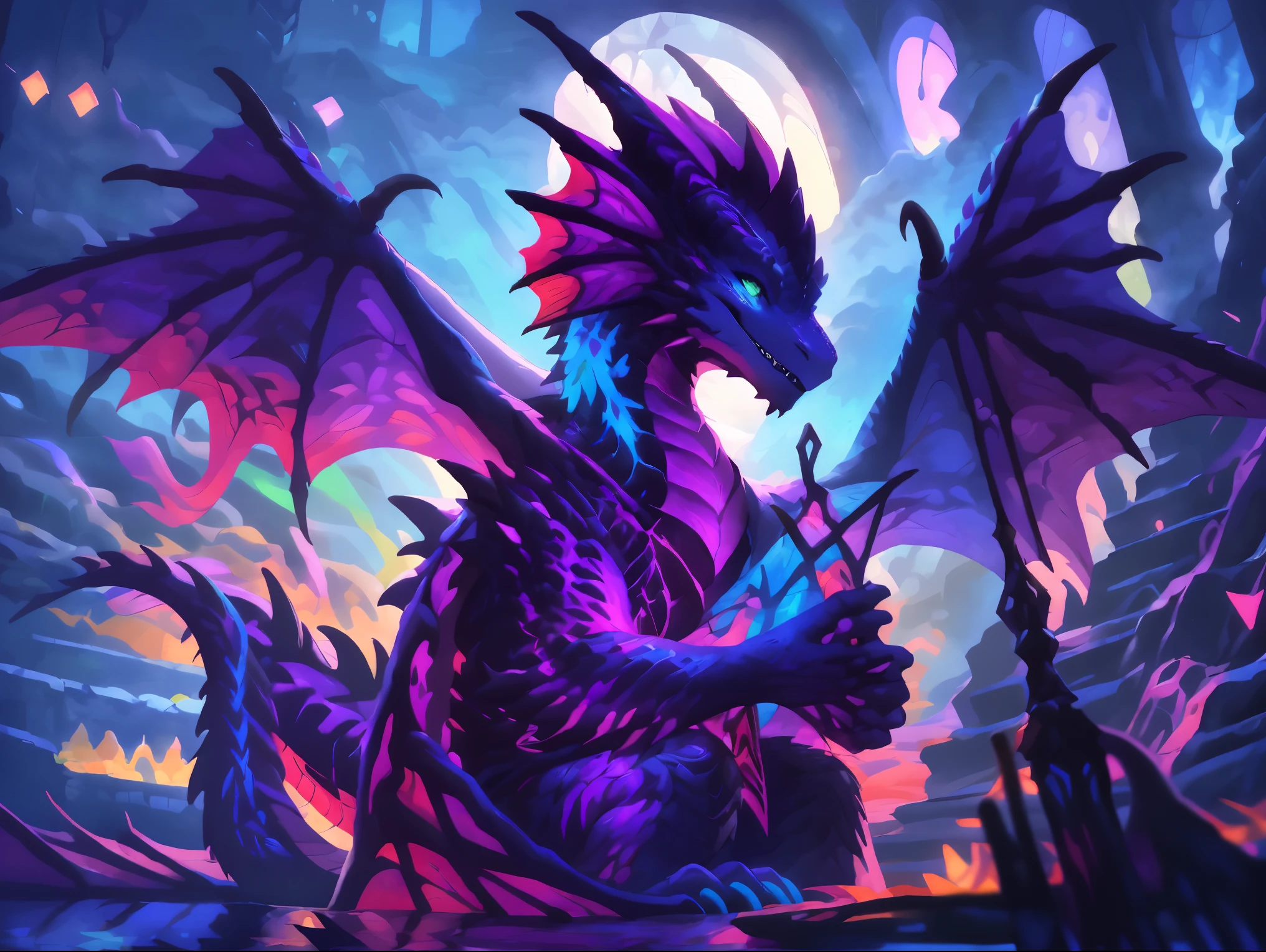 a painting of a colorful male dragon with a pair of scissors, bright colors highly detailed, high detailed colors, detailed painting 4 k, full of colors and rich detail, ultra detailed color art, colorful illustration, very detailed and colorful, scary color art in 4 k, detailed colors, colorfull illustration, intricate digital painting, 4k detailed digital art, highly detailed digital painting