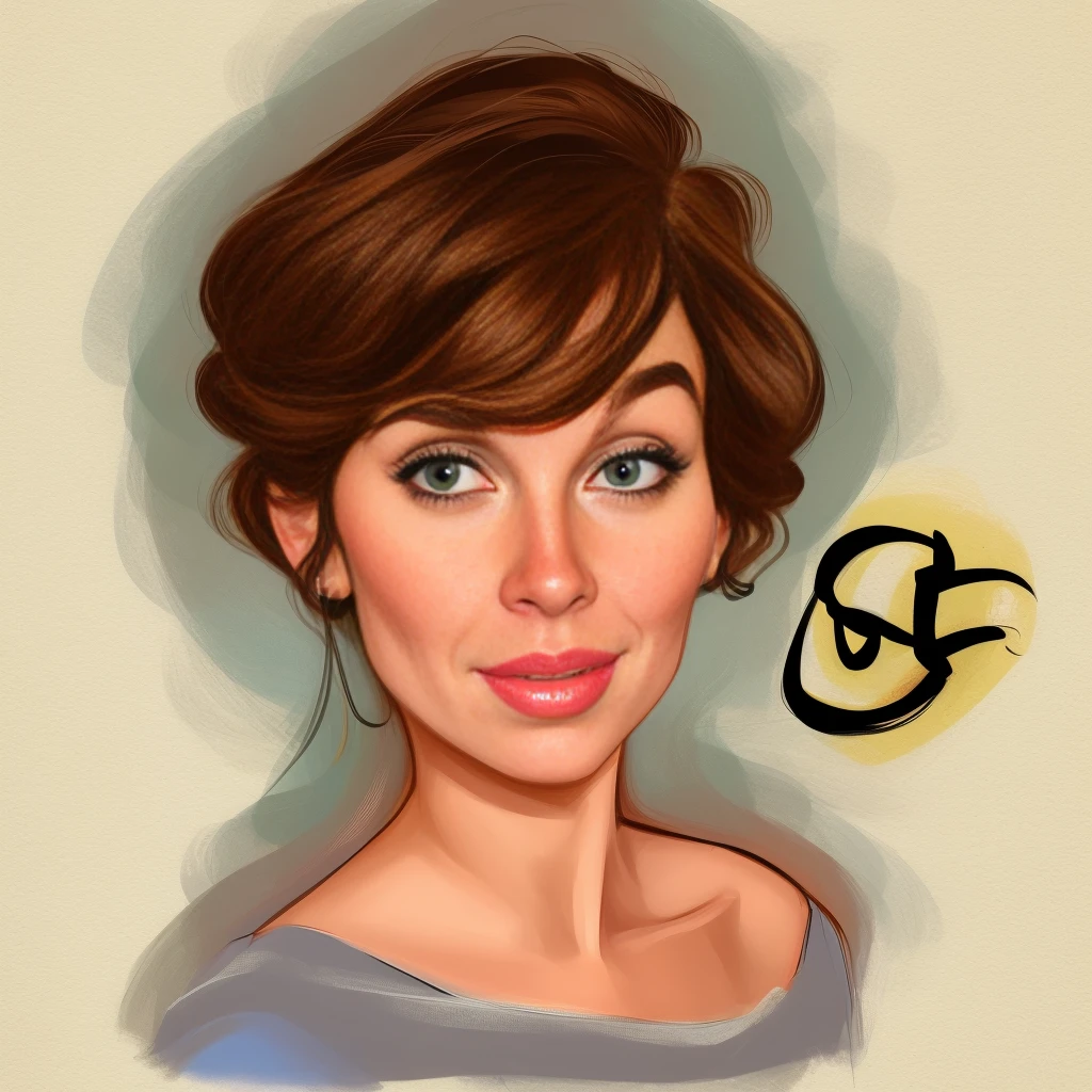 Araafed desenho de uma mulher com cabelo castanho curto, caricatural, caricatura style, retrato dos desenhos animados, caricatura!!!, caricatura, caricatura illustration, charicatura, retrato digital, Alarcon Cartunista, retrato feminino realista, digital illustration portrait, Retrato NFT, retrato de arte digital, retrato feminino do rosto, pintado digitalmente, Colorido digitalmente, arte digital do retrato