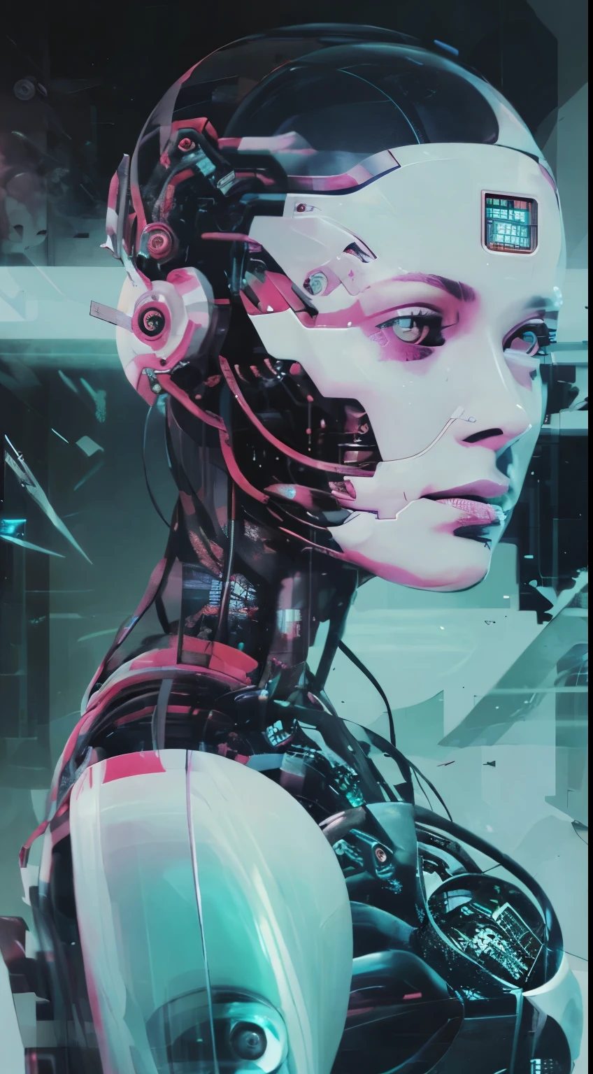 A closeup of a woman with a futuristic head and a futuristic face, O retrato da menina cyberpunk, arte digital cyberpunk, estilo de arte cyberpunk, greg bipe, bipe masterpiece, cara bonita da menina cyberpunk, retrato cyberpunk, cyberpunk themed art, bipe!!, bipe artwork, advanced digital cyberpunk art, pintura digital cyberpunk, Retrato de um androide feminino