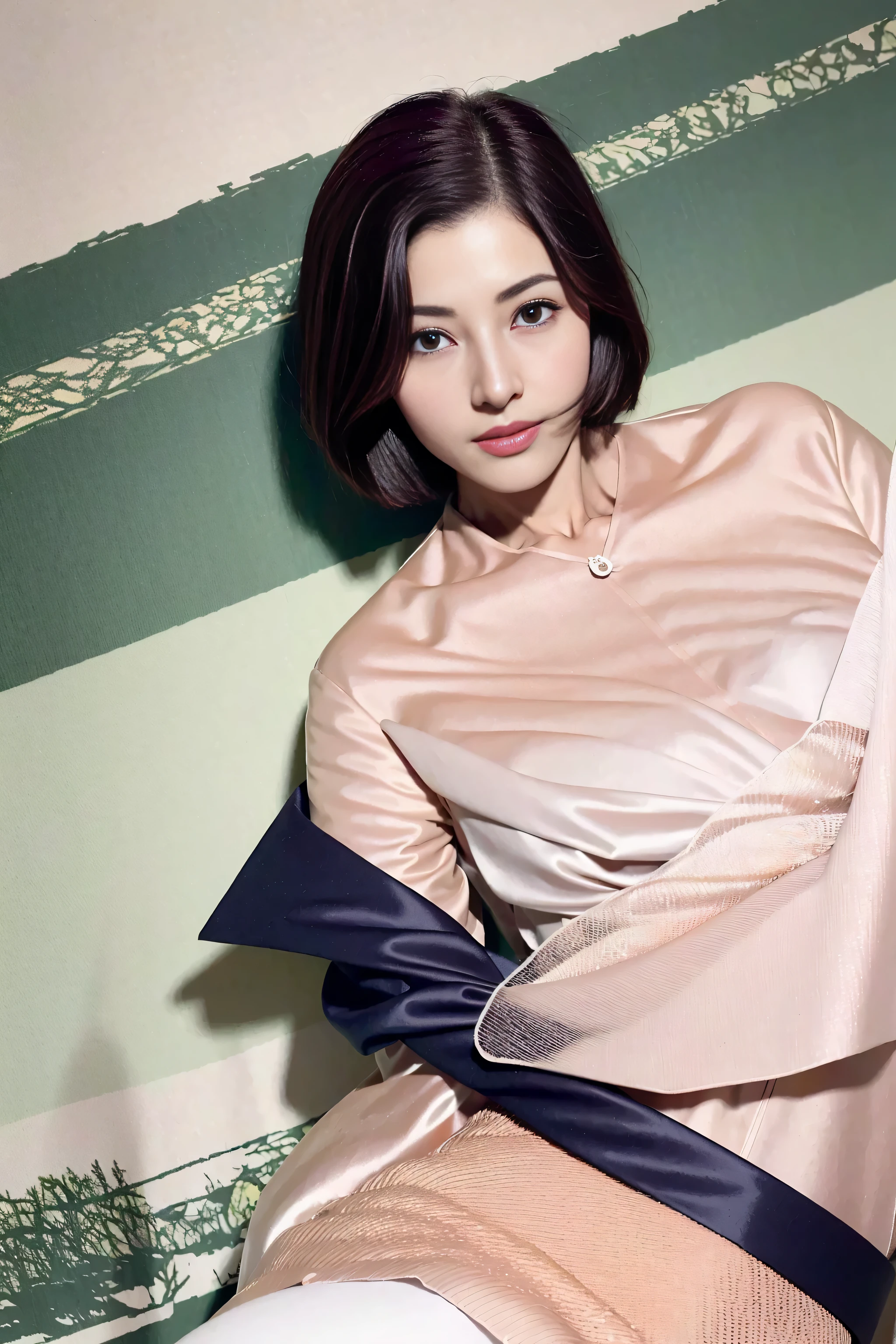 The face is :9,1270442595], Elegant upper-class elite woman wearing white lace lingerie, ((lay on back on the bed))、((lay on back))、((lay on back在、fall))、(Short and layered hair), 蕾丝lace panty hose, (穿lace panty hose)、Wear high-end high heels、(Short and layered hair), Girl in underwear, businesswoman temperament, lace panty hose, , raw,(8K、quality、tmasterpiece:1.2)、(intricately details:1.4)、(真实感:1.4)、octane renderings、Complex 3D Rendering Ultra Detail, Studio soft light, Edge lights, vibrant detail, super detailing, realistic skin textures, detailface, beautidful eyes, Very detailed CG Unity 16k wallpaper, cosmetics, (detailedbackground:1.2), exposing thighs!!!,