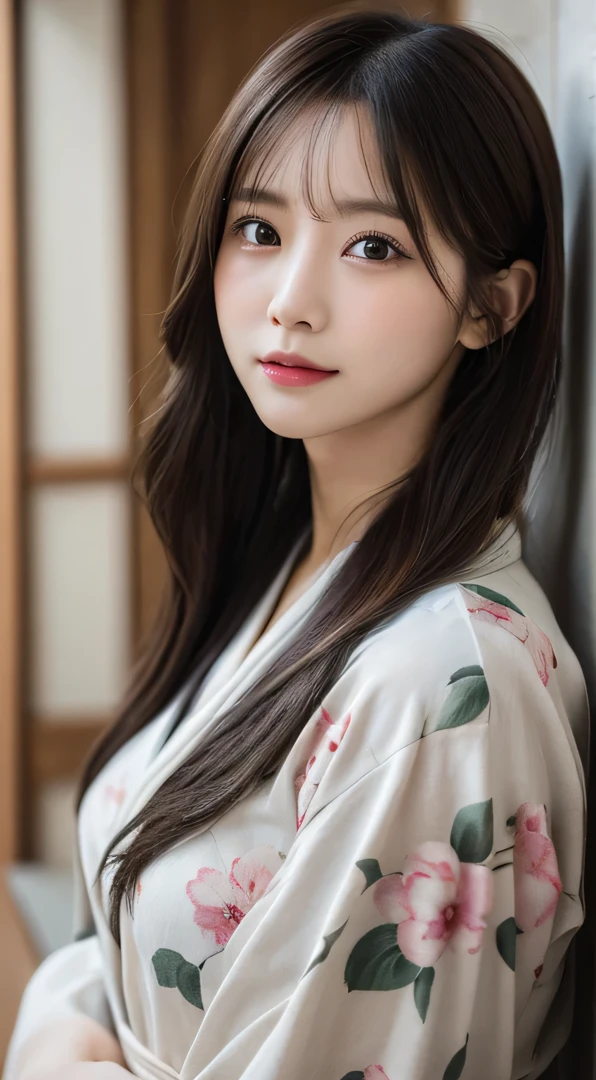 (Kimono)、((33yo))、inside in room、(top-quality,masterpiece:1.3,超A high resolution,),(ultra-detailliert,Caustics),(Photorealsitic:1.4,RAW shooting,)Ultra-realistic capture,A highly detailed,high-definition16Kfor human skin、 Skin texture is natural、The skin looks healthy with an even tone、 Use natural light and color、(One Woman)、japanes,,kawaii,A dark-haired,Middle hair,(depth of fields、chromatic abberation、Wide range of lighting、Natural Shading)