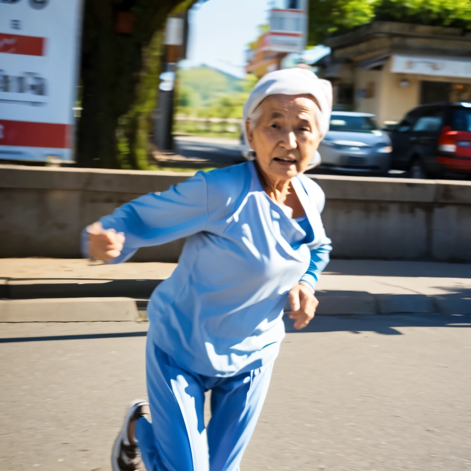 An old woman running at 100km/h heading to a bargain sale