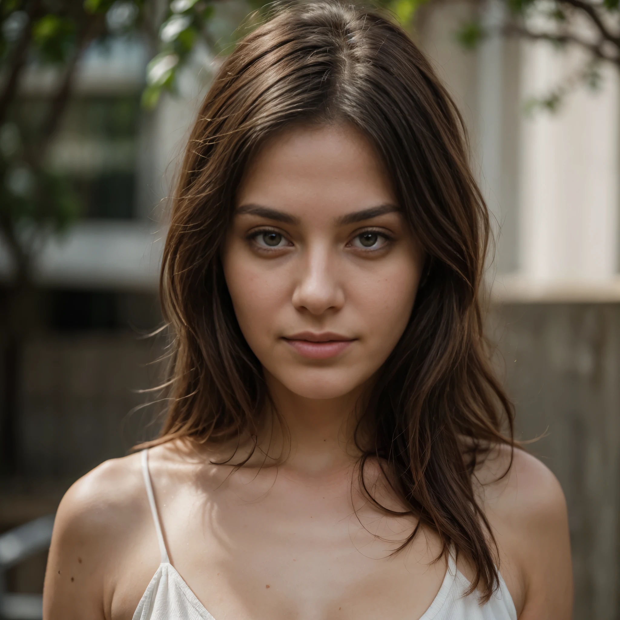 masterpiece, best quality, unltra detailed, beautiful woman, 30 years old, portrait outside, natural light, dark hair, perfect face, textural natural skin, UHD, 4K, RAW image