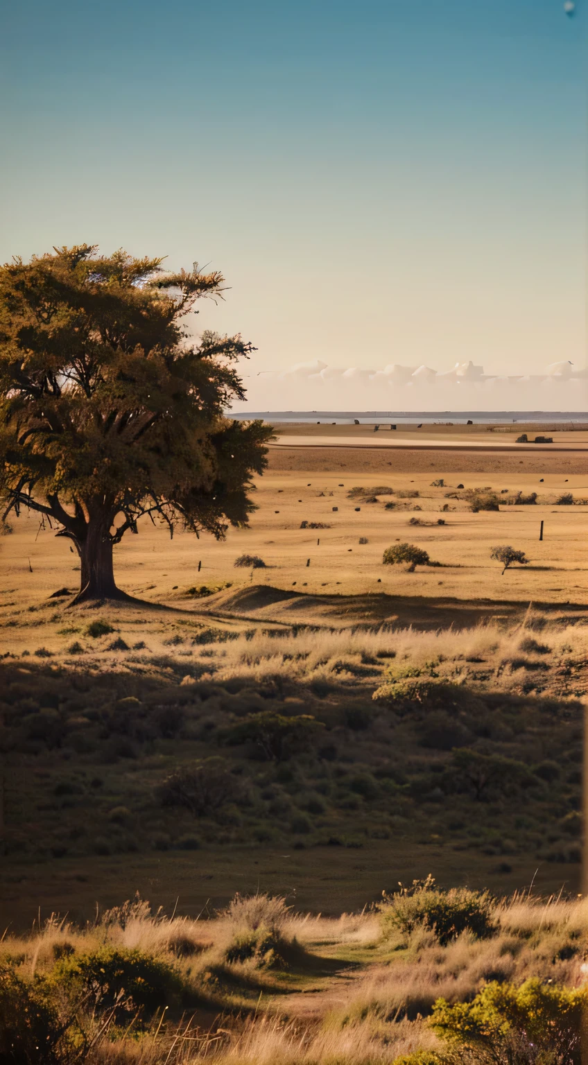 Create a Savanna with a few isolated trees on the vast horizon. imagem impressionante. 4k.