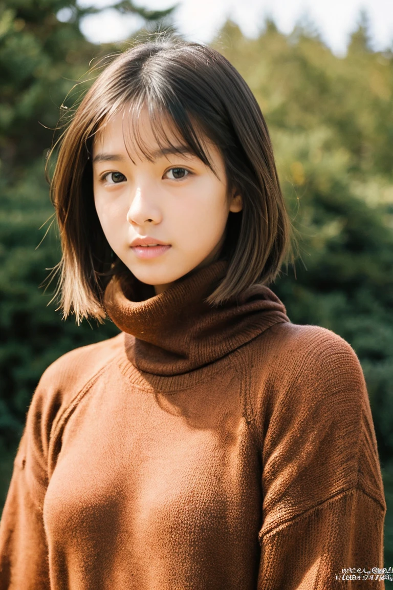 bangs,(Large Breasts:1.2),(Highest quality,masterpiece:1.2),one person,one person,one personで,Fair skin,8k,Ultra-high resolution,Very detailed,Highest quality,Look at the viewers、Perfect lighting,flat light,super high quality,Ultra-high resolution,masterpiece,Realistic,Detailed face,Perfect Anatomy,Slender body、Young Face、smile、sweating、Blushing、Please show me your whole body、((wearing a turtleneck sweater))、Beautiful legs、Baby Face、Round face、light makeup、Sweaty、Narrow waist、((sensual pose)),((whole body))
