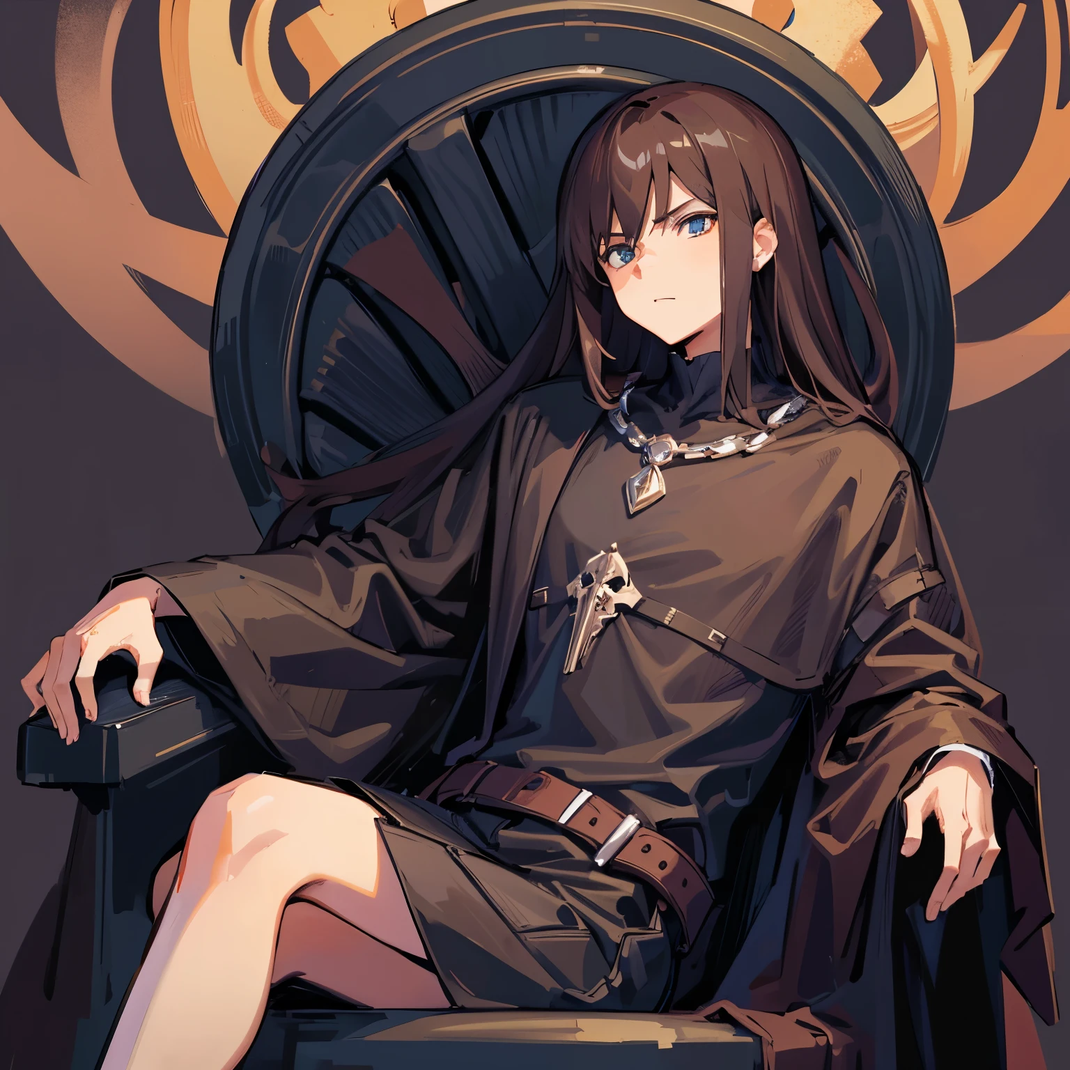 Brown hair male twenties Black clothes sit on the skeleton throne Grim Reaper Background