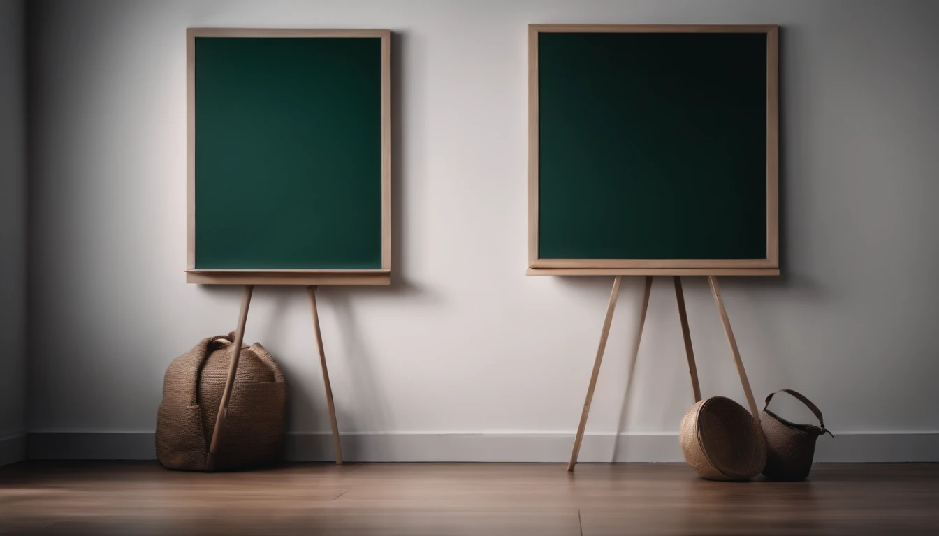 a minimalistic shot of an empty blackboard against a clean white or monochromatic background, showcasing the simplicity and elegance of the design