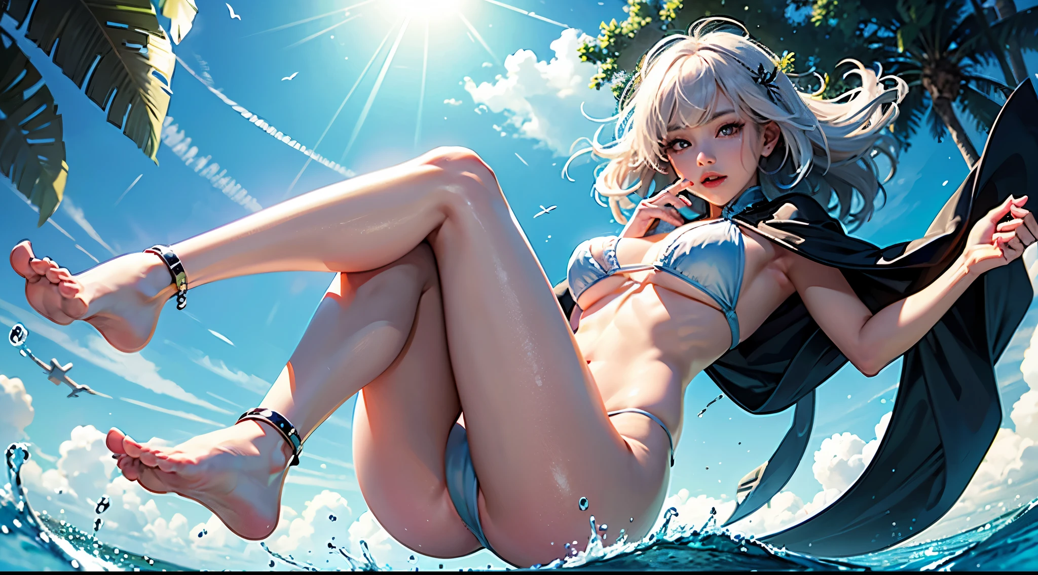 Best quality at best,nabel,比基尼,hand on her own chest,The halo,full bodyesbian,largeeyes,Raised sexy,8K,,Beth,By the beach,lacepantyhose,with her mouth open,Open your legs,cute big breasts鼻子,cute big breasts,The mouth is relatively large,The legs are relatively long,Big chest,The eyes are relatively large,long whitr hair,The eyeballs are relatively large,Eyes sparkle,Naked foot,The nose is relatively large,white color hair,No shoes,prette,bikini,at a forest,Long legs,cute big breasts脸,vagina,Being fixed in a running posture by a ,A little boyng,把时间停止定住了cute big breasts少女一个prette又可爱美少女,Breastkini,Naked foot,Extreme light,Ultimate texture,Best quality at best,A high resolution,The eyes are relatively large,The nose is relatively large,The mouth is relatively large,