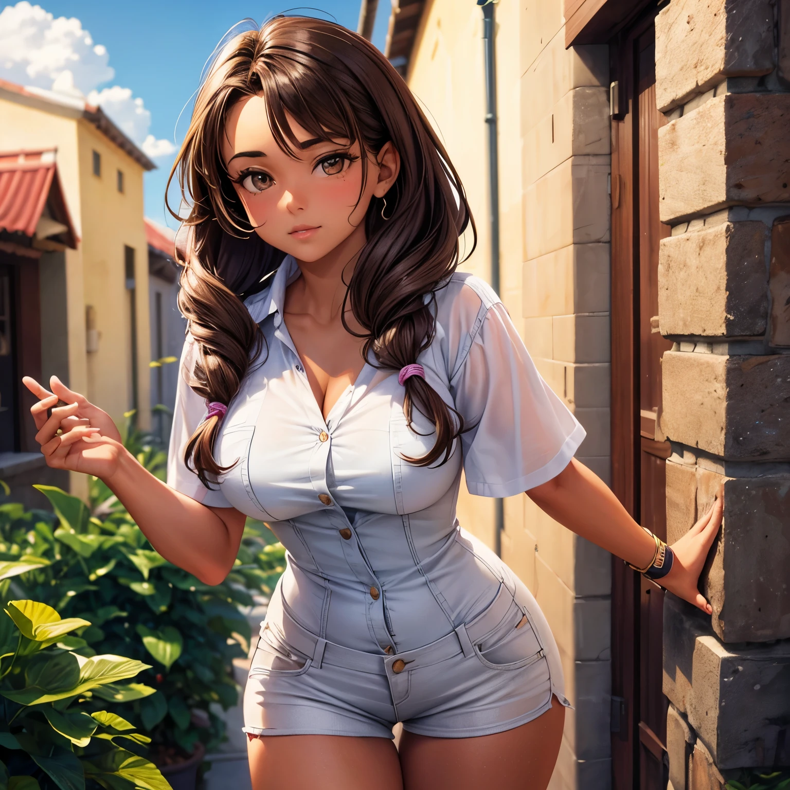 Sierra is americana latina. She's 5'4. Her grand mother is columbian. She has brown hair and brown eyes, slightly tanned skin and pretty curves. But more than her look, she's smart, hard-working, ambitious, stubborn.