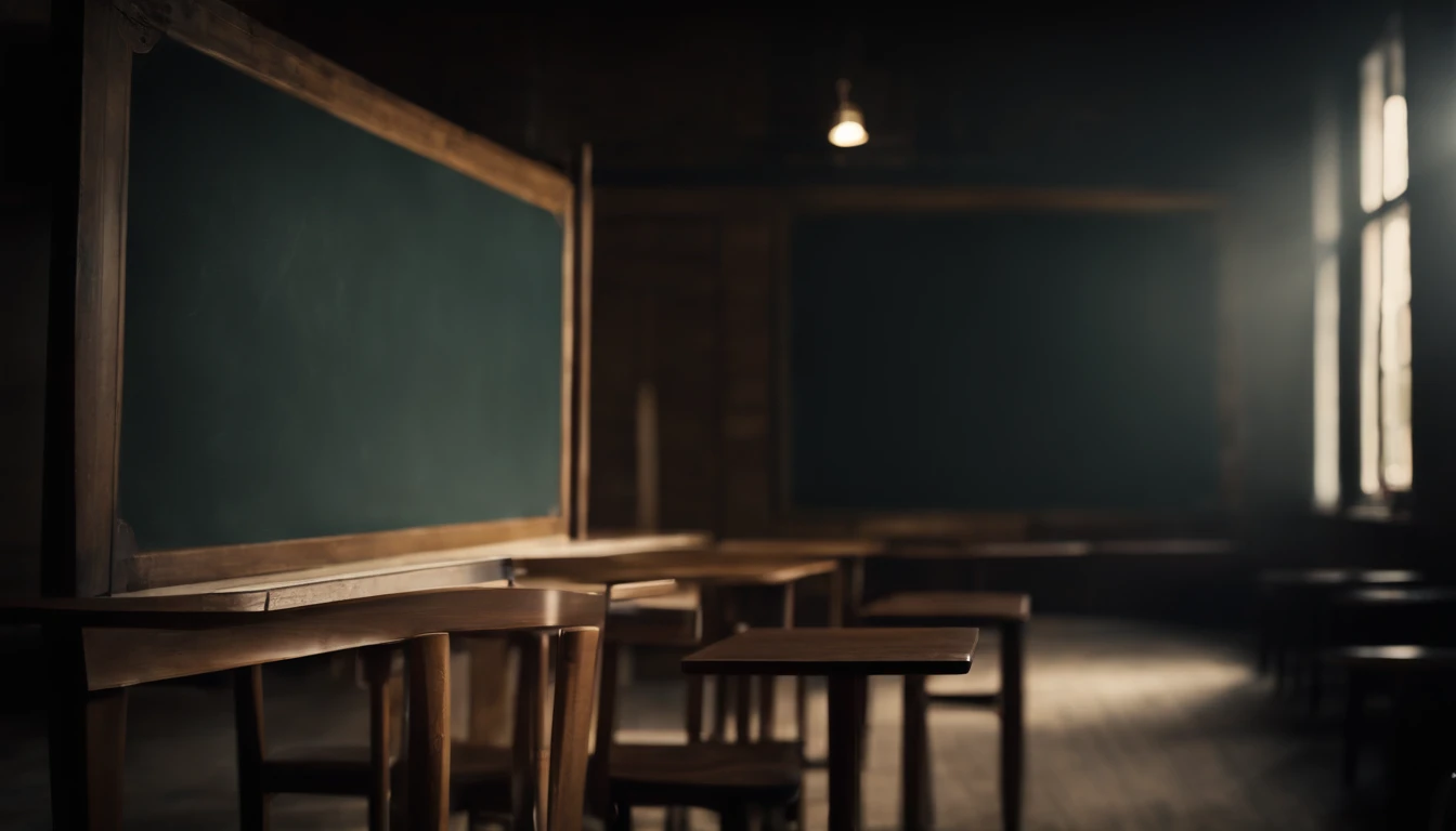 an abstract shot of an empty blackboard, experimenting with creative lighting and compositions to create a visually captivating and thought-provoking image