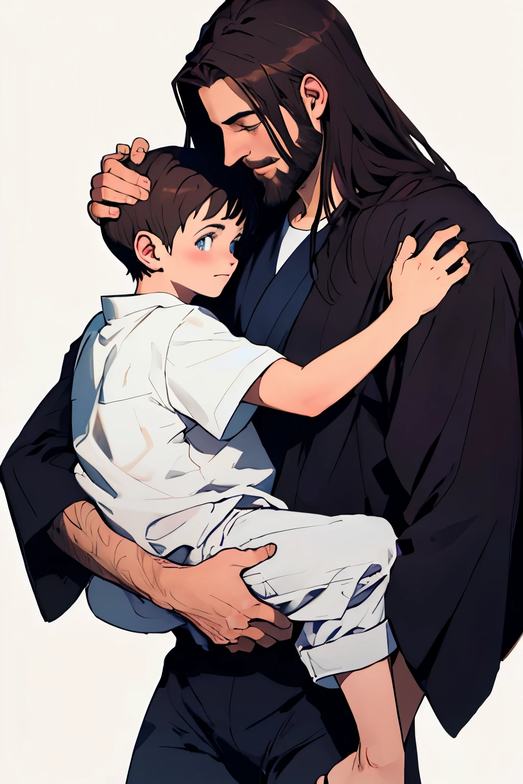 Jesus hugging his son ((best quality)), ((master part)), (circunstanciado), rosto perfeito