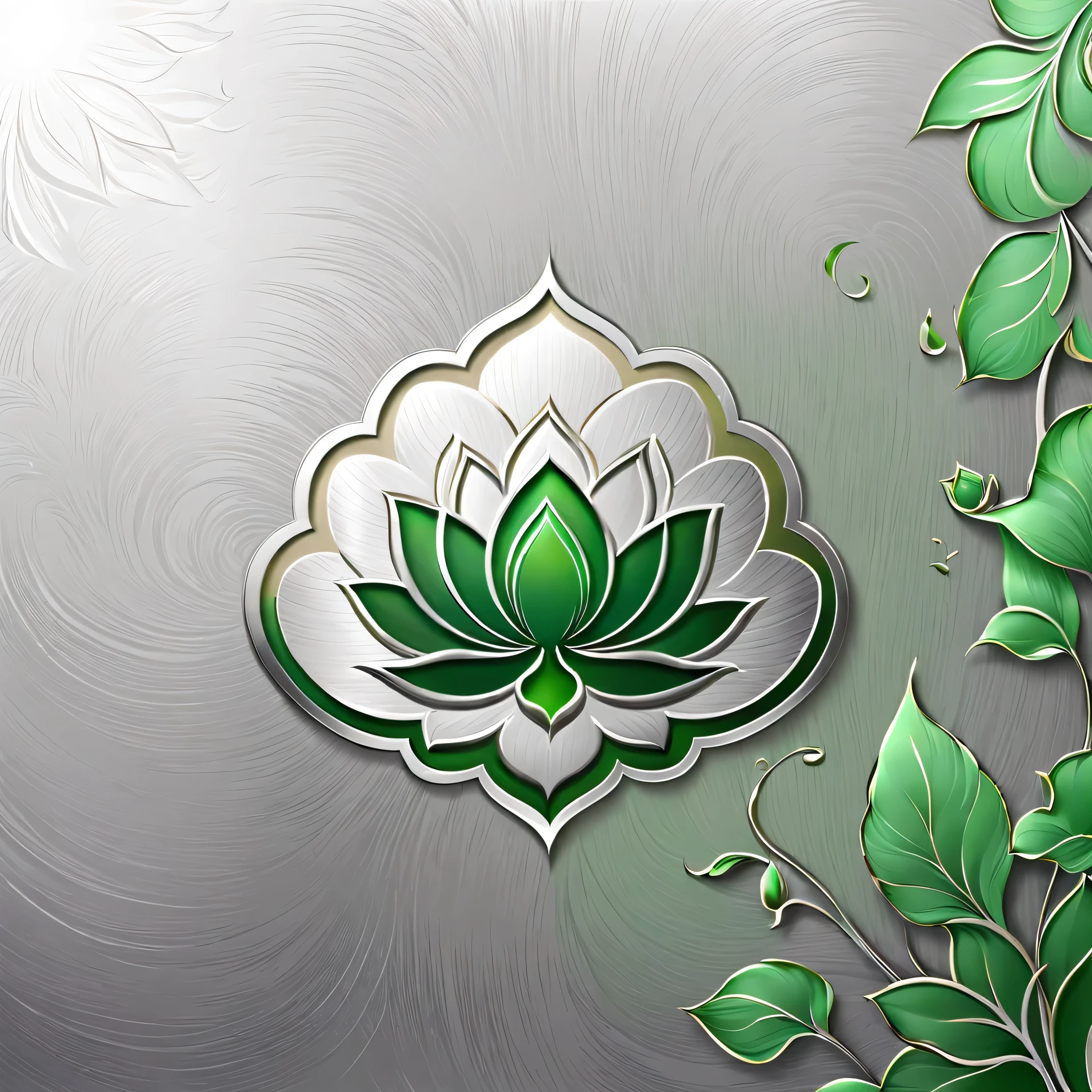 ( Logo design_1.5),metal texture logo, create subtle, Modern minimalist style,(A white cloud+green lotus logo:1.5),Lotus bordered with white,create subtle, morden style,Graphic design,(Vector flags:1.3),