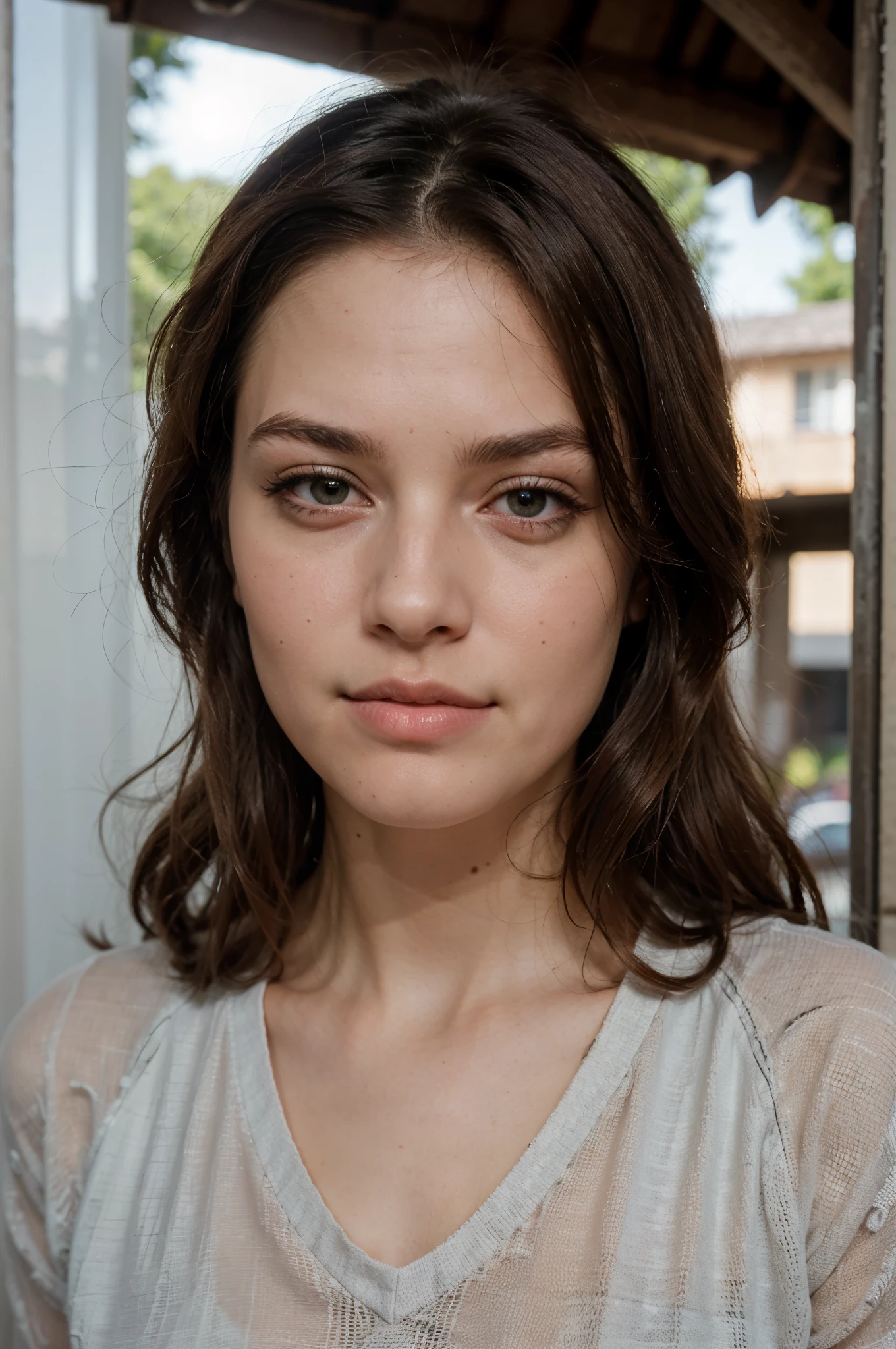 ((best quality)), ((Meisterwerk)), (Detailliert), Perfektes Gesicht, long perfect face, dark long hair, ((dark brown eyes)), charming face, perfect skin, full hair, schmalleres gesicht