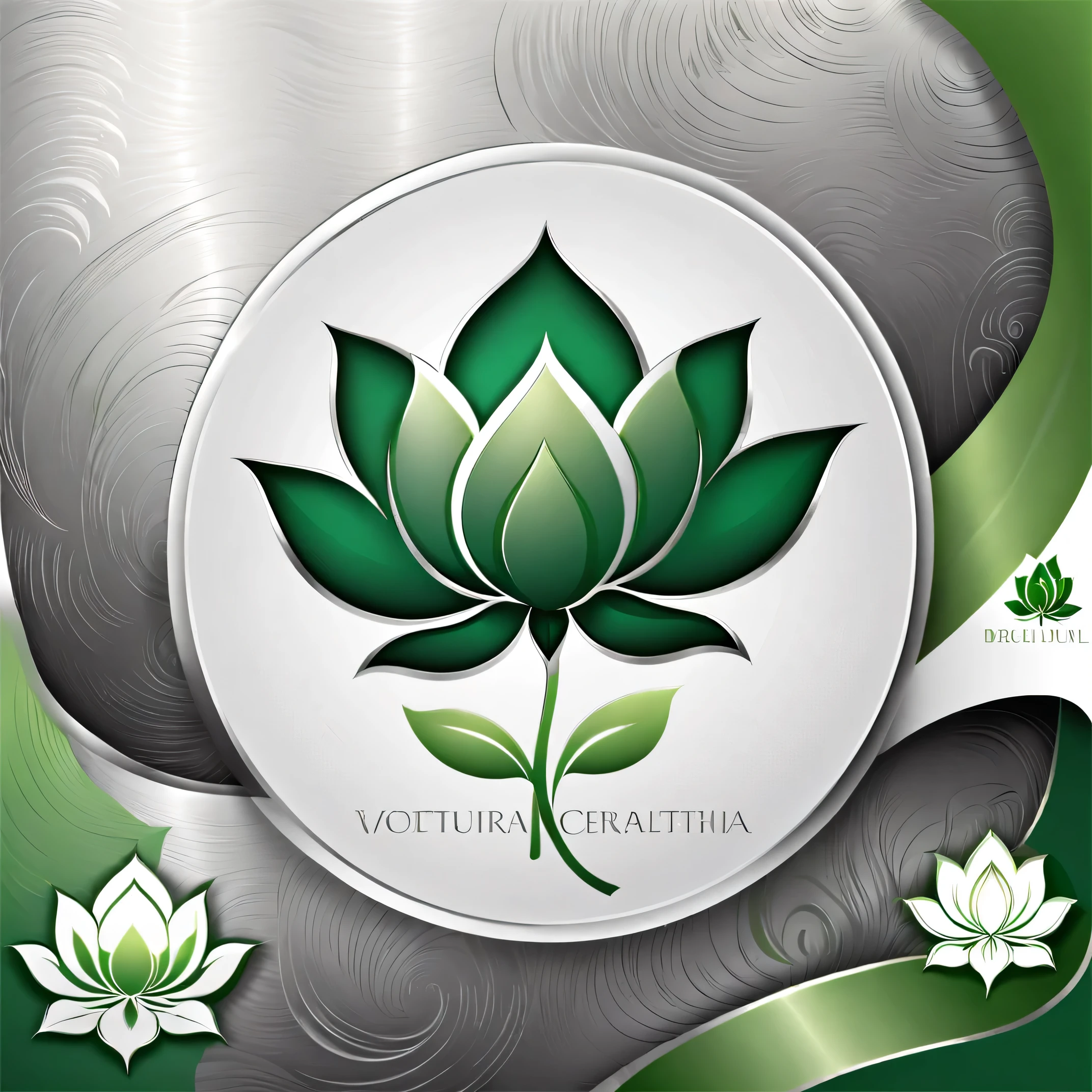 ( Logo design_1.5),metal texture logo, create subtle, Modern minimalist style,(A white cloud+green lotus logo:1.5),Lotus bordered with white,create subtle, morden style,Graphic design,(Vector flags:1.3),