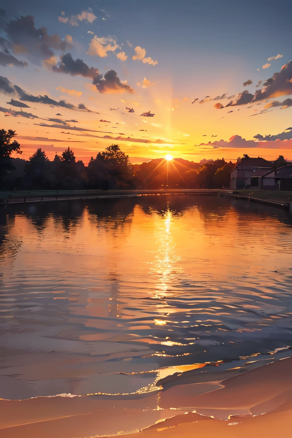 scenecy,the setting sun,The sun hangs in the sky,A little sad,4K,(Best quality)