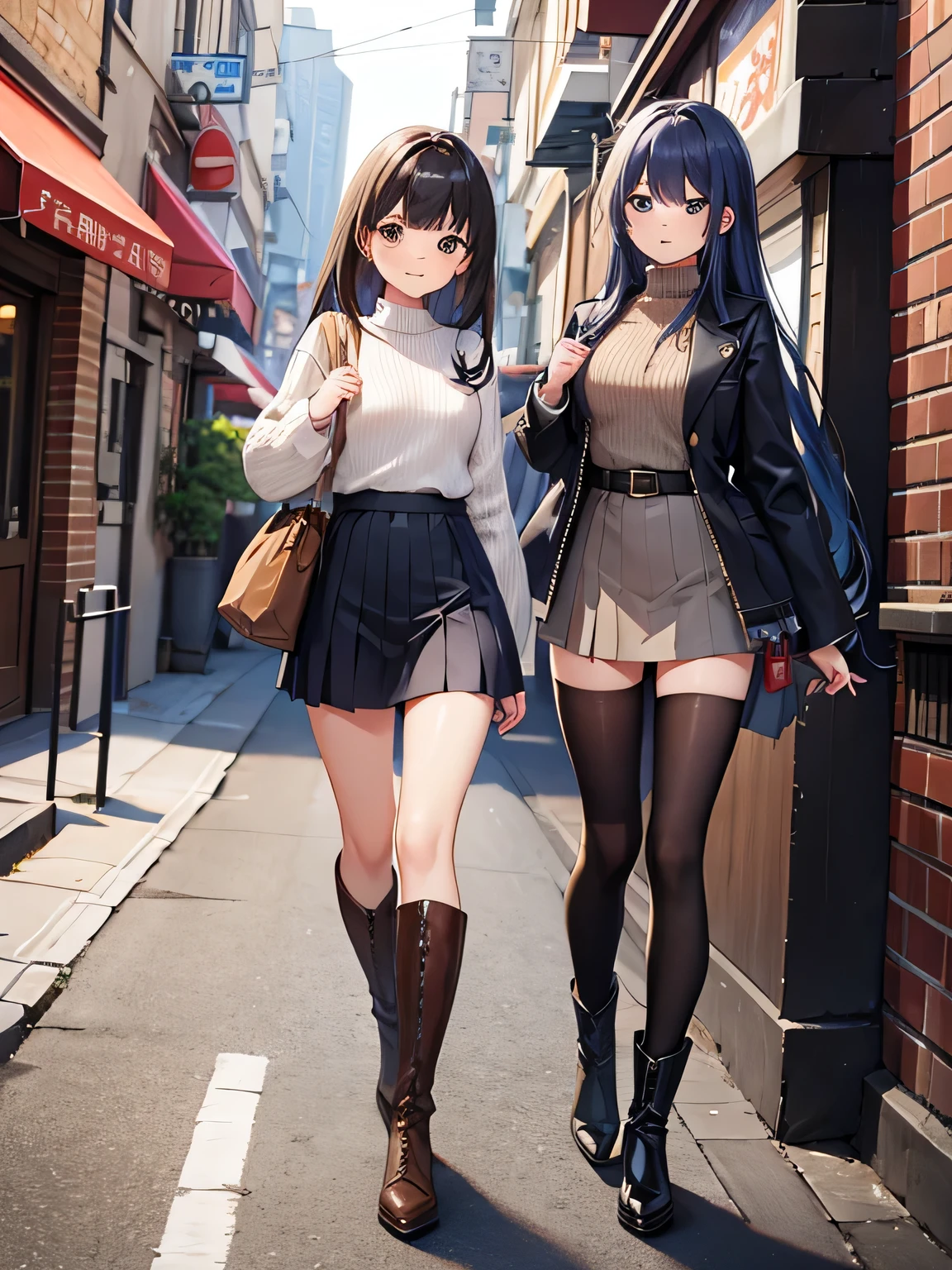 Best image quality, high image quality, masterpiece, black hair Park Walk Shy smile The wind blows and you can see you perfectly 16-year-old girl Not wearing panties Two girls You can see the crack of the NSFW Beautiful braless undressing,,, Doing,, Fishnet stockings
