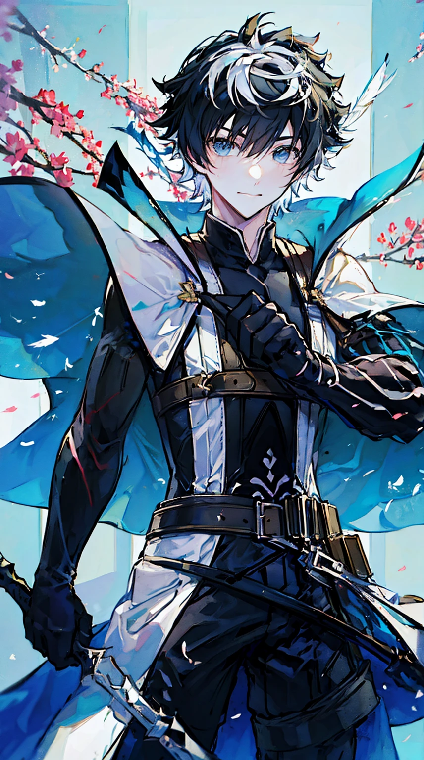 1boy,(((masterpiece))), (cool), drifting feathers, beautiful painting, high quality, best quality, 8K,ultra detailed