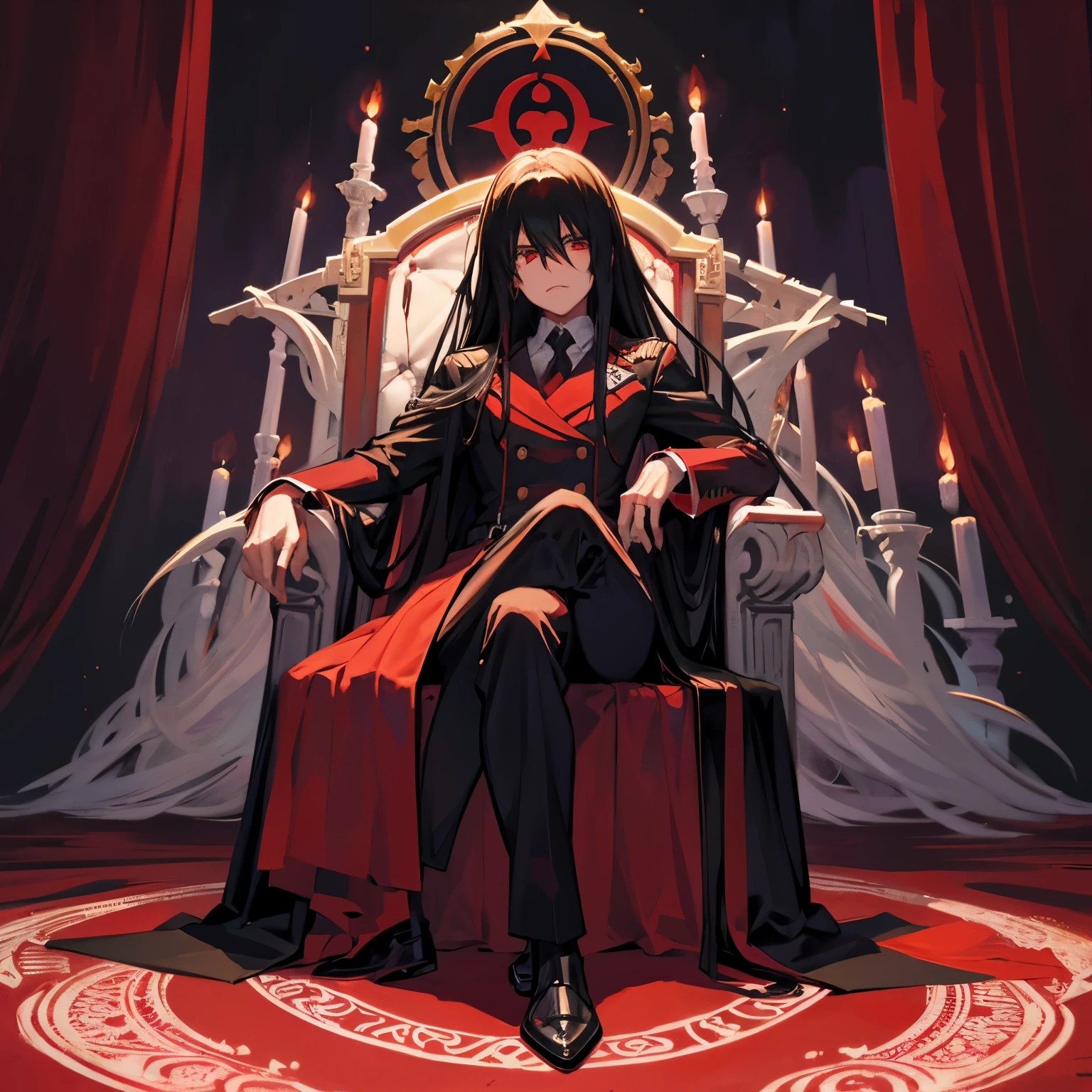 Hellsing alucard male people A dark-haired sitting in a throne Blood background mandala