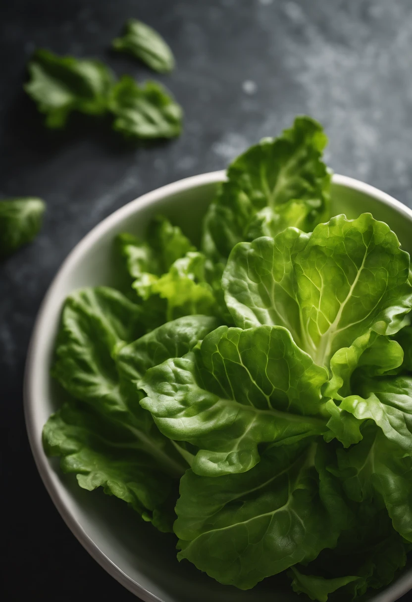 a top-down shot of a bowl filled with fresh, vibrant lettuce leaves, creating a visually pleasing and appetizing composition