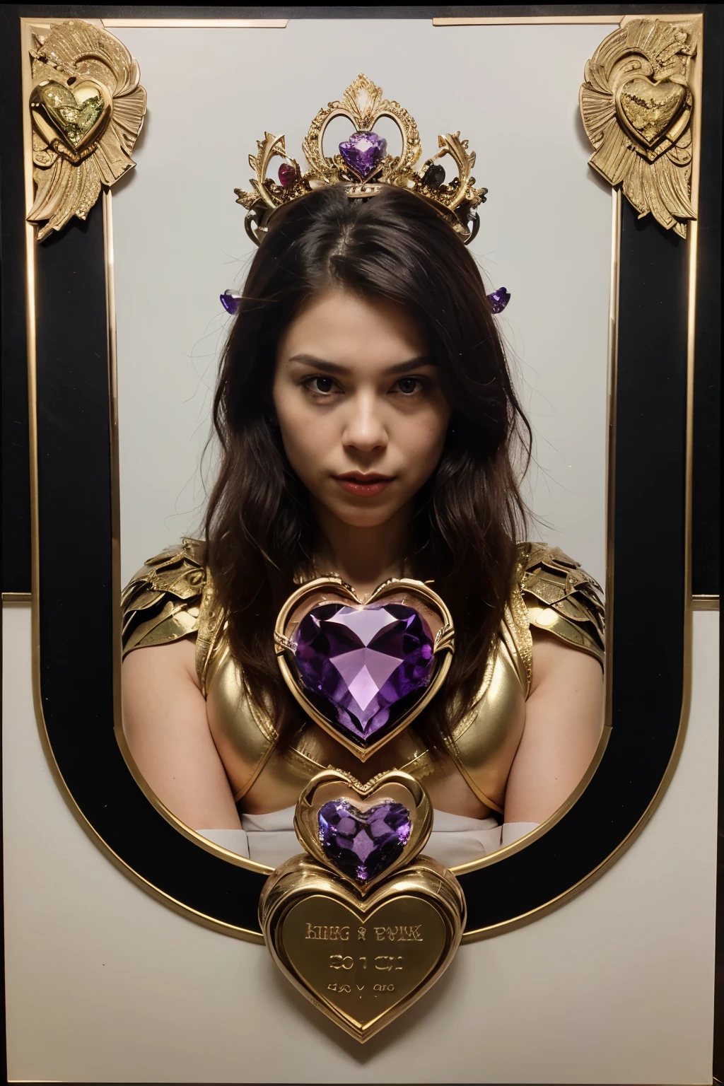 Amethyst phoenix with an emerald heart around it family crest