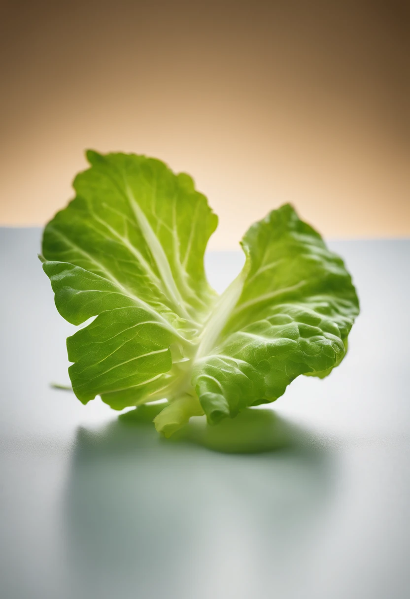 a minimalistic shot of a single lettuce leaf against a clean, white background, allowing the vibrant green color to be the focal point