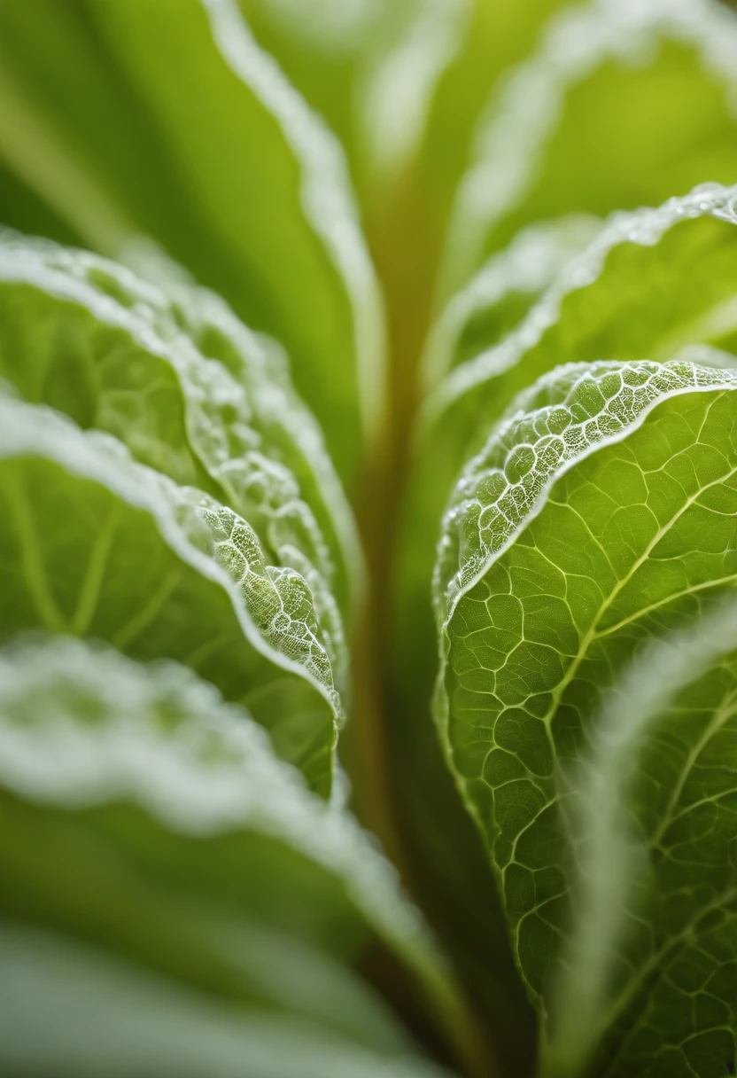 a detailed macro shot of the delicate, lacy edges of a lettuce leaf, highlighting the intricate patterns and unique characteristics of each leaf