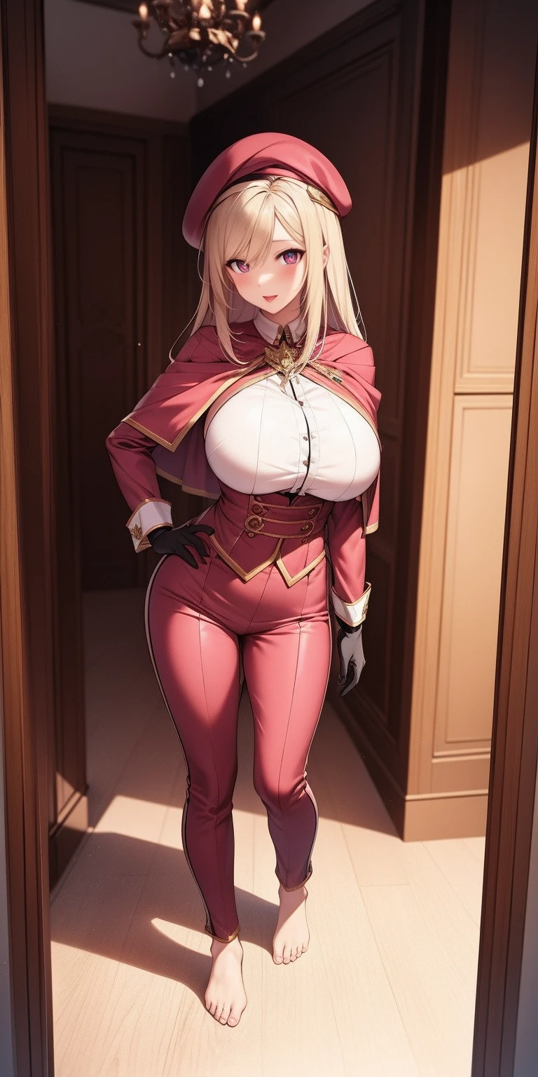 (anime:1.2), (best quality:1.1), (masterpiece:1.1), (absurdres:1.0), portrait, close-up,
1girl,Elinalise Dragonroad ,   blonde hair, reddish brown eyes,   large breasts, bold   smile, happy, cute, no bra , non top , naked , nsfw , Healthy skin, cum on face. , hands on waist , standing , full body