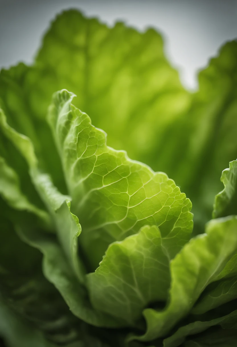 a minimalistic shot of a single lettuce leaf against a clean, white background, allowing the vibrant green color to be the focal point
