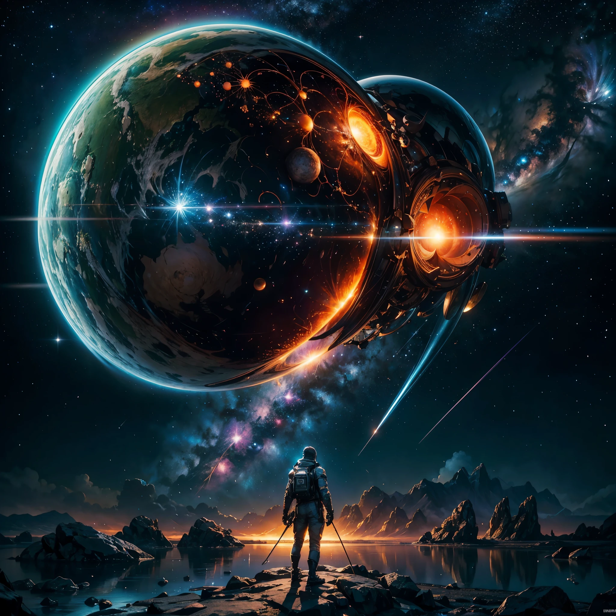 Astronaut:1.4 Quantum From the atom to the galaxy The universe is made up of a huge variety of objects, from the smallest atom to the largest galaxies. Atoms are the basic units of matter. They are composed of a central nucleus, which contains protons and neutrons, surrounded by electrons orbiting around it. Atoms combine to form molecules and compounds, which are the basis of chemistry and life. The molecules, in turn, combine to form cells, which are the basic units of life. Cells organize themselves into tissues, organs, and systems, forming the human body and that of other animals and plants. In addition, there are other subatomic particles, such as quarks and leptons, that are studied in particle physics. As we move away from the subatomic world, we encounter the planets and stars. Our solar is made up of the Sun, planets, asteroids, comets, and other objects. Stars, in turn, cluster into galaxies, which are huge structures containing billions of stars, as well as nebulae, star clusters, and black holes. The entire universe is filled with galaxies that cluster into superclusters and form a vast cosmic web. And there's still so much more to discover and explore beyond what we know to date masterpiece meticulously intricate ultra_high-details extreme improved ultra_high-quality ultra_high-res ultra_photo-realistic optimal ultra_sharpness perfection accurate volumetric Lightning contrast global illumination cgi vfx sfx reflex Octane_rendered ultra_high-def UHD XT3 DSLR HDR romm rgb pbr 3dcg fxaa blu-ray vivid colors-coded anti-aliasing fkaa txaa rtx ssao opengl-shaders glsl-shaders post-processing post-production cell-shading tone-mapping ❤luminescence Heart glow hearth Crystalline earth radiant varies multi etc. --s 1000 --c 20 --q 20 --chaos 100