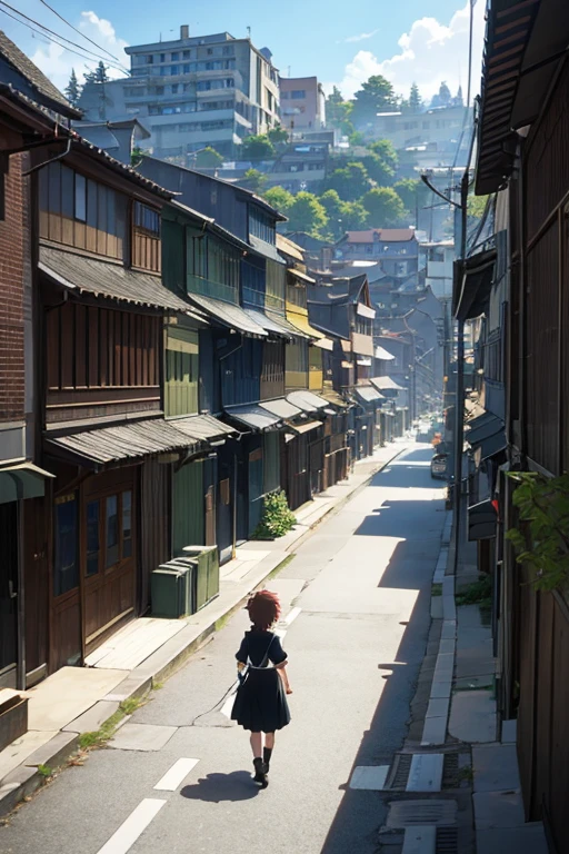 Street in anime scene with people walking on it, Opening scene, anime scene, screenshot from the anime film, Small town background, attack on titan scenery, black clover screenshot, town in background, in the anime film, Screenshot of the 2012 animation, TV animation stills, author:Kamisaka Yukika, Today’s recommended anime is still