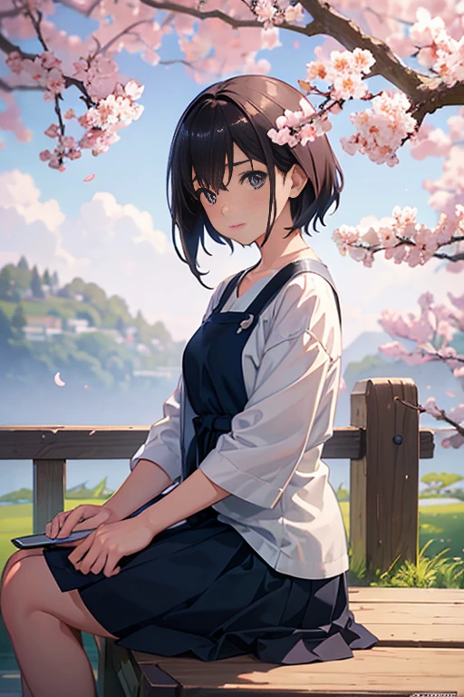 (best quality:1.2,ultra-detailed,realistic,anime,beautiful serene scene), girl sitting on a bench next to a tree, anime scenery, TV anime still, beautiful anime scenes, anime movie still, serene and peaceful anime scene, Kyoto Animation still, animated movie screenshot, animated frame, anime movie scene, inspired by anime, Fiona Staples and Makoto Shinkai, under a cherry blossom tree, opening scene