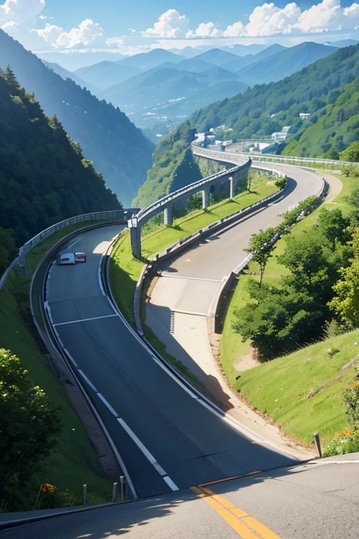 A car drives along a winding road between two large walls, Initial D animation screenshot, initial d anime, Initial D anime 1 0 8 0 p, Orange Luigi Magure, attack on titan scenery, anime scene, Anime landscapes, acronym, Anime landscapes, Anime countryside landscape, Heading to Indian Summer, Screenshot of the 2012 animation