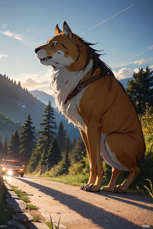 (best quality,4k,8k,highres,masterpiece:1.2),ultra-detailed,hdr,sharp focus,physically-based rendering,(realistic,photorealistic,photo-realistic:1.37),studio lighting,vivid colors,bokeh,portraits,landscape,anime,concept artists,headlight glare,curved road between two tall walls,Initial D anime screenshot,Initial D anime,Initial D anime 1080p,orange Lancer Evolution,Attack on Titan scenery,anime scenery,countryside scenery in anime,heading towards a peaceful spring,anime screenshot from 2012