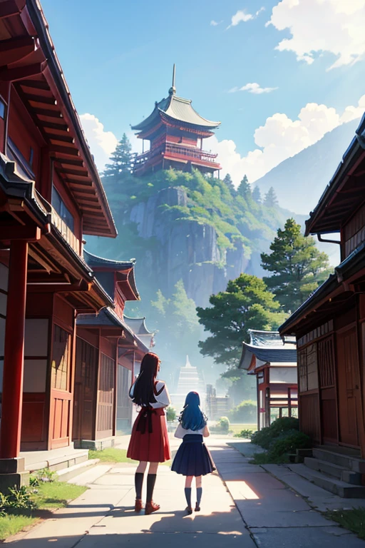 Animation scene of a family standing in front of the red building, 在一座In front of the temple, 稻荷shrines, anime jade camping, 这座shrines, shrines, anime scene, In front of the temple, 这座shrines附近, Today’s recommended anime is still, screenshot from the anime film, heroine ben vivid scenery, Anime Stills Anime Style