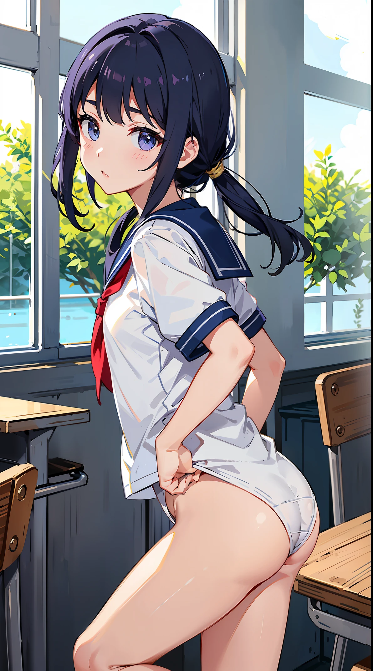 small、a sailor suit、Classroom、embarrassed from、seminude、Be undress、s ass、from the rear