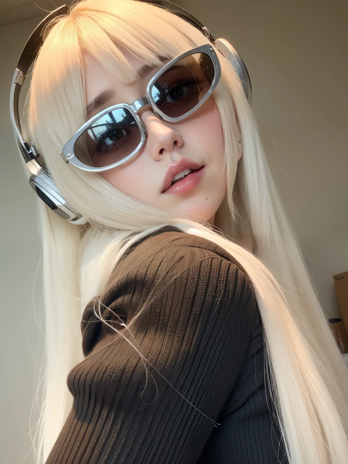 Mujer rubia con auriculares y gafas de sol posando para una foto, Ava Max, Hermosa Delphine, Cabello largo y blanco y flequillo, vibraciones de anime, Kerli Koiv como Chica de anime, con el pelo largo y blanco, Chica perfecta de pelo blanco, flequillo blanco, con pelo largo blanco, cabello whitebangs cabello, Peinado blanco de corte hime, Chica con el pelo blanco, Su cabello es blanco, Cl