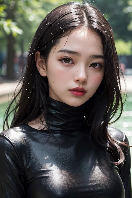 ((best quality)), ((masterpiece)), (ultra details),
background black, black background, water splash, splashed water, get splashed, got drenched
1girl, cute face, k-pop idle IVE, red lip, laugh out loud playing, messy hair, casual hair, wearing turtleneck, C-cup, close-up, ultra close up, (head shot:1.2), head shot, at very close range, from point-blank range
shot from side, looking at viewer, profile