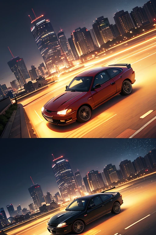 There is a car driving on the highway at night, Initial D animation screenshot, Rio de Janeiro in an animated film, anime movie screenshot, screenshot from the anime film, Screenshot of the 2012 animation, hd anime cityscape, anime movie backgrounds, anime scene, beautiful anime scenes, random background scene, anime screenshot