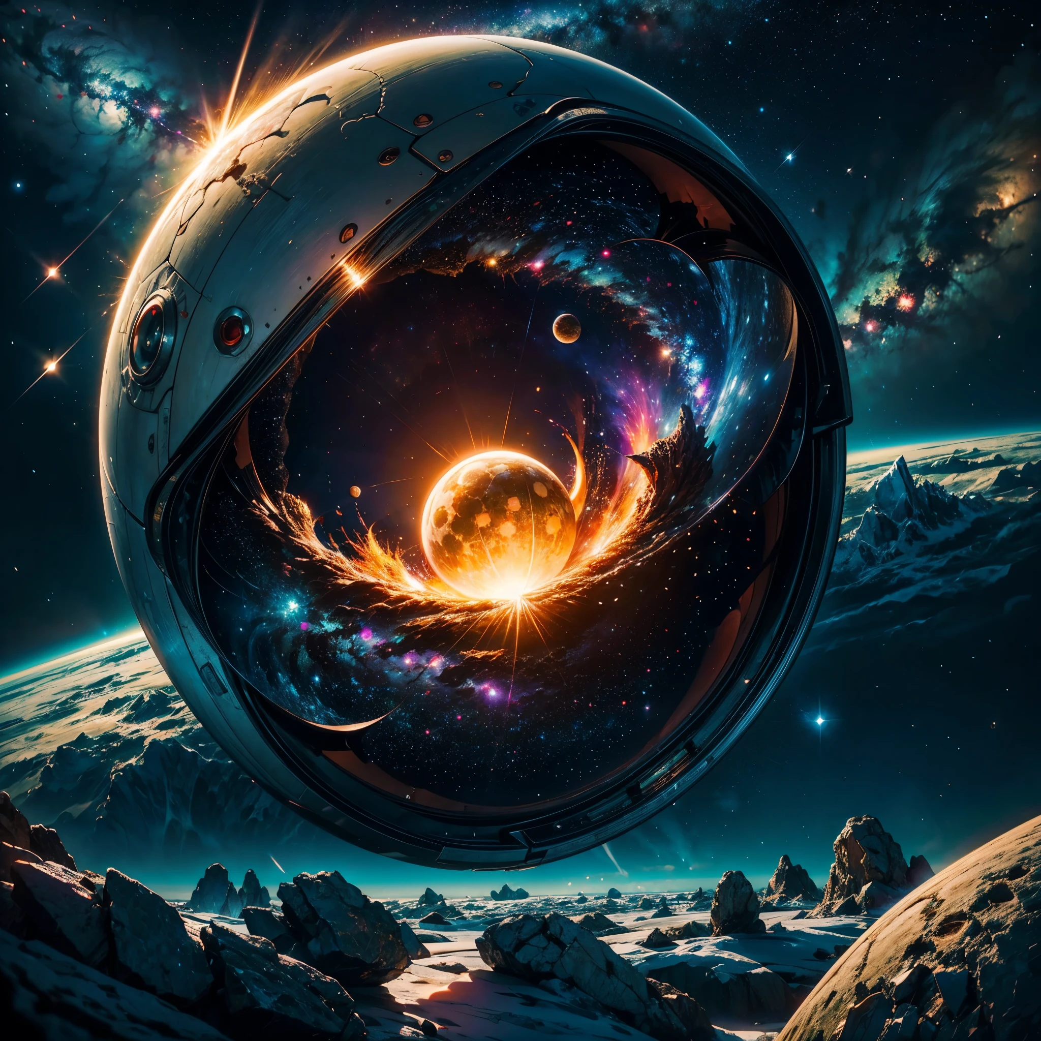 Astronaut:1.4 Quantum From the atom to the galaxy The universe is made up of a huge variety of objects, from the smallest atom to the largest galaxies. Atoms are the basic units of matter. They are composed of a central nucleus, which contains protons and neutrons, surrounded by electrons orbiting around it. Atoms combine to form molecules and compounds, which are the basis of chemistry and life. The molecules, in turn, combine to form cells, which are the basic units of life. Cells organize themselves into tissues, organs, and systems, forming the human body and that of other animals and plants. In addition, there are other subatomic particles, such as quarks and leptons, that are studied in particle physics. As we move away from the subatomic world, we encounter the planets and stars. Our solar is made up of the Sun, planets, asteroids, comets, and other objects. Stars, in turn, cluster into galaxies, which are huge structures containing billions of stars, as well as nebulae, star clusters, and black holes. The entire universe is filled with galaxies that cluster into superclusters and form a vast cosmic web. And there's still so much more to discover and explore beyond what we know to date masterpiece meticulously intricate ultra_high-details extreme improved ultra_high-quality ultra_high-res ultra_photo-realistic optimal ultra_sharpness perfection accurate volumetric Lightning contrast global illumination cgi vfx sfx reflex Octane_rendered ultra_high-def UHD XT3 DSLR HDR romm rgb pbr 3dcg fxaa blu-ray vivid colors-coded anti-aliasing fkaa txaa rtx ssao opengl-shaders glsl-shaders post-processing post-production cell-shading tone-mapping ❤luminescence Heart glow hearth Crystalline earth radiant varies multi etc. --s 1000 --c 20 --q 20 --chaos 100