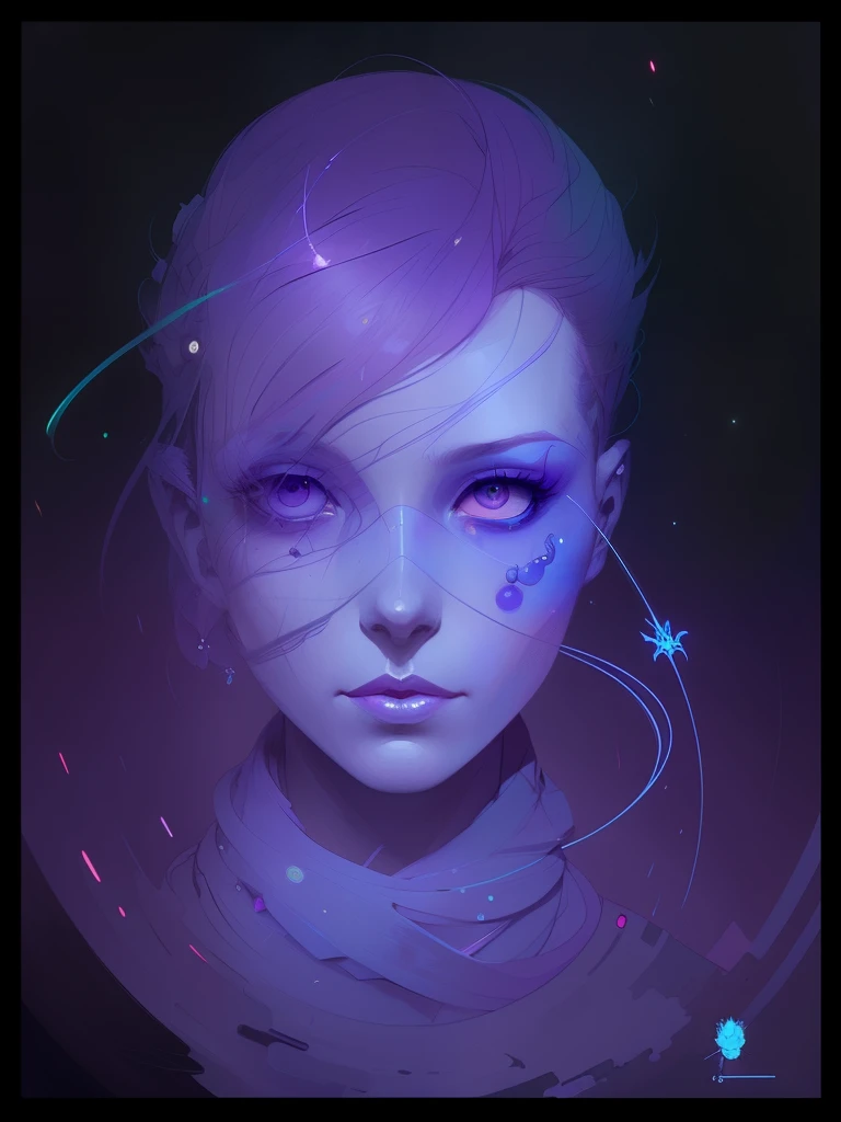 peinture d&#39;une femme avec un visage violet et une étoile dans les cheveux, Beeple et Jeremiah Ketner, Mohrbacher, Loïsh |, peter Mohrbacher'', peter Mohrbacher style, wlo and peter Mohrbacher, in style of peter Mohrbacher, Moebius + Loïsh + WLOP