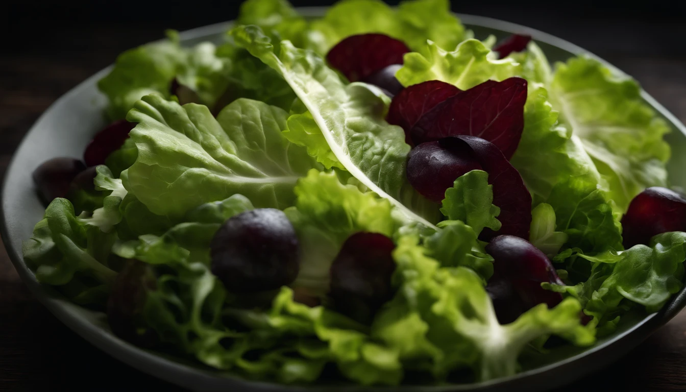 a high-resolution shot of a salad made with various types of lettuce, highlighting the different textures, colors, and shapes of the leaves