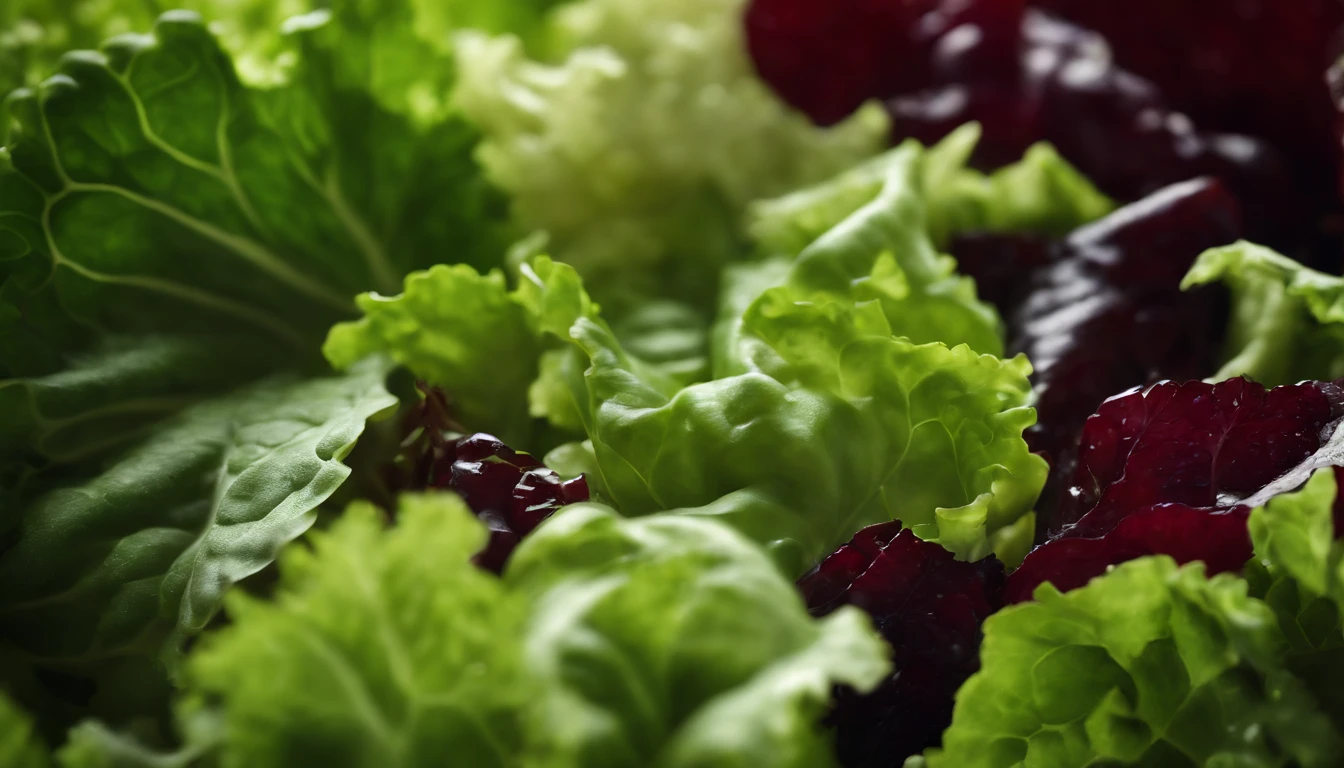 a high-resolution shot of a salad made with various types of lettuce, highlighting the different textures, colors, and shapes of the leaves