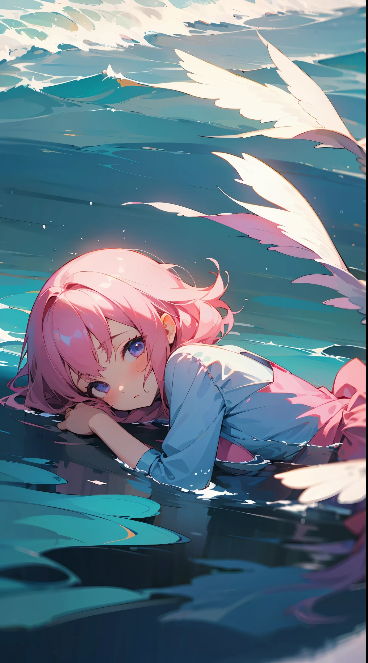  girl, pink hair, kawai wallpaper, sea,